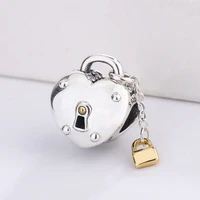 high quality 925 sterling silver two tone heart and lock charm beads for women diy fits pandora bracelet jewelry making kralen