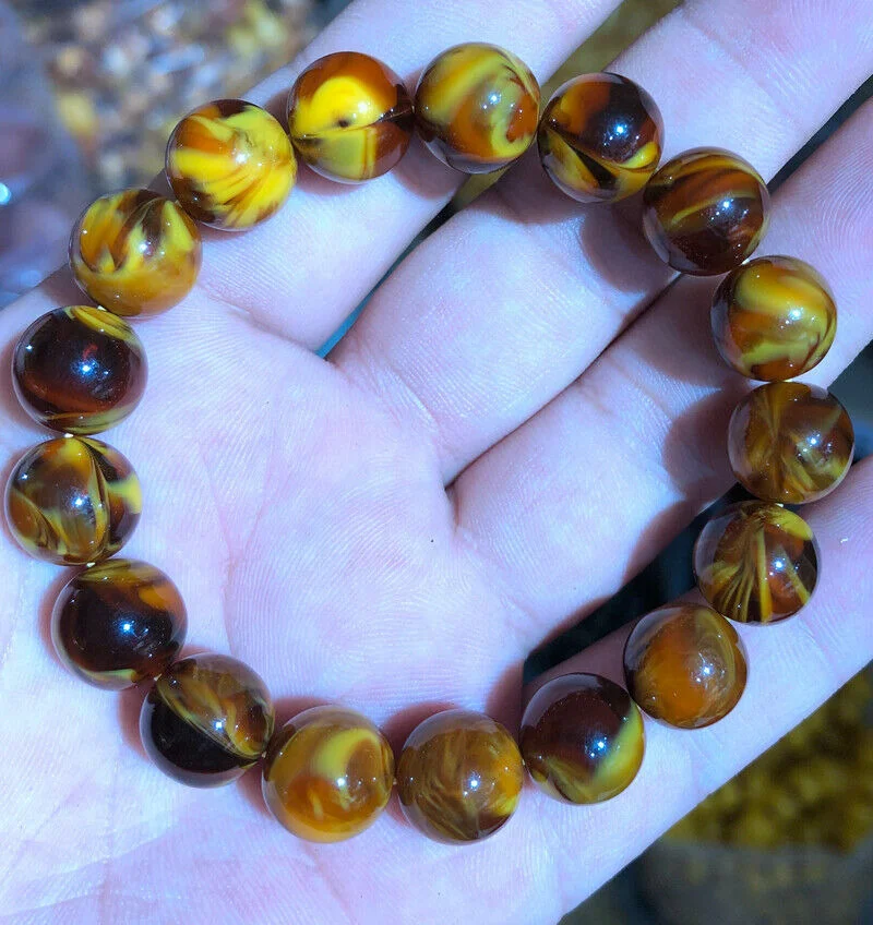 

20mm Natural Golden Beeswax Bracelet Old Amber Buddha Beads for Men+Certificate