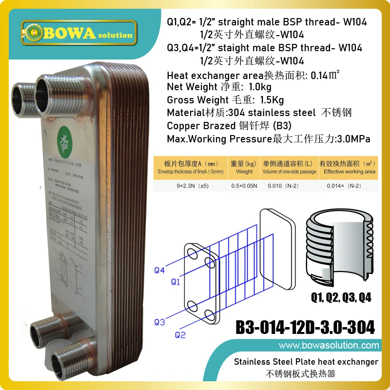2KW (water to water) with 0.14sqm Stainless Steel PHE is designed for gas burner water heater floor heating | Бытовая техника