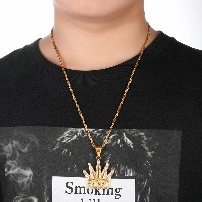 US7 Bing Iced out Crown KING ожерелья с подвесками для мужчин нержавеющая сталь кристалл хип хоп рэппер теннисная цепь крутые уличные ювелирные изделия