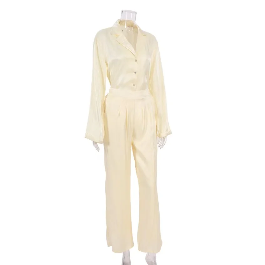 

Green Long Sleeves Blouse Women Shirt High Waist Wide Leg Pants Female Elegant Loose Two Pieces Set Trousers Women Casual