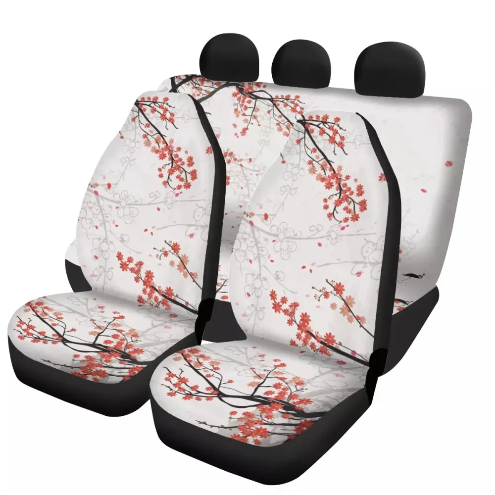

INSTANTARTS Front Back Vehicle Seat Covers Plum Blossom and Butterfly Brand Designer Car Interior Seat Cushion Covers for Women