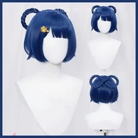 genshin impact xiangling wig cosplay blue short 8 shaped braids heat resistant hair halloween role play genshin impact wig ac