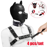 sm pet party mask puppy play dog hood maskleather mens chest harness strapdog tail plugpup collar dog slave roleplay sex toy