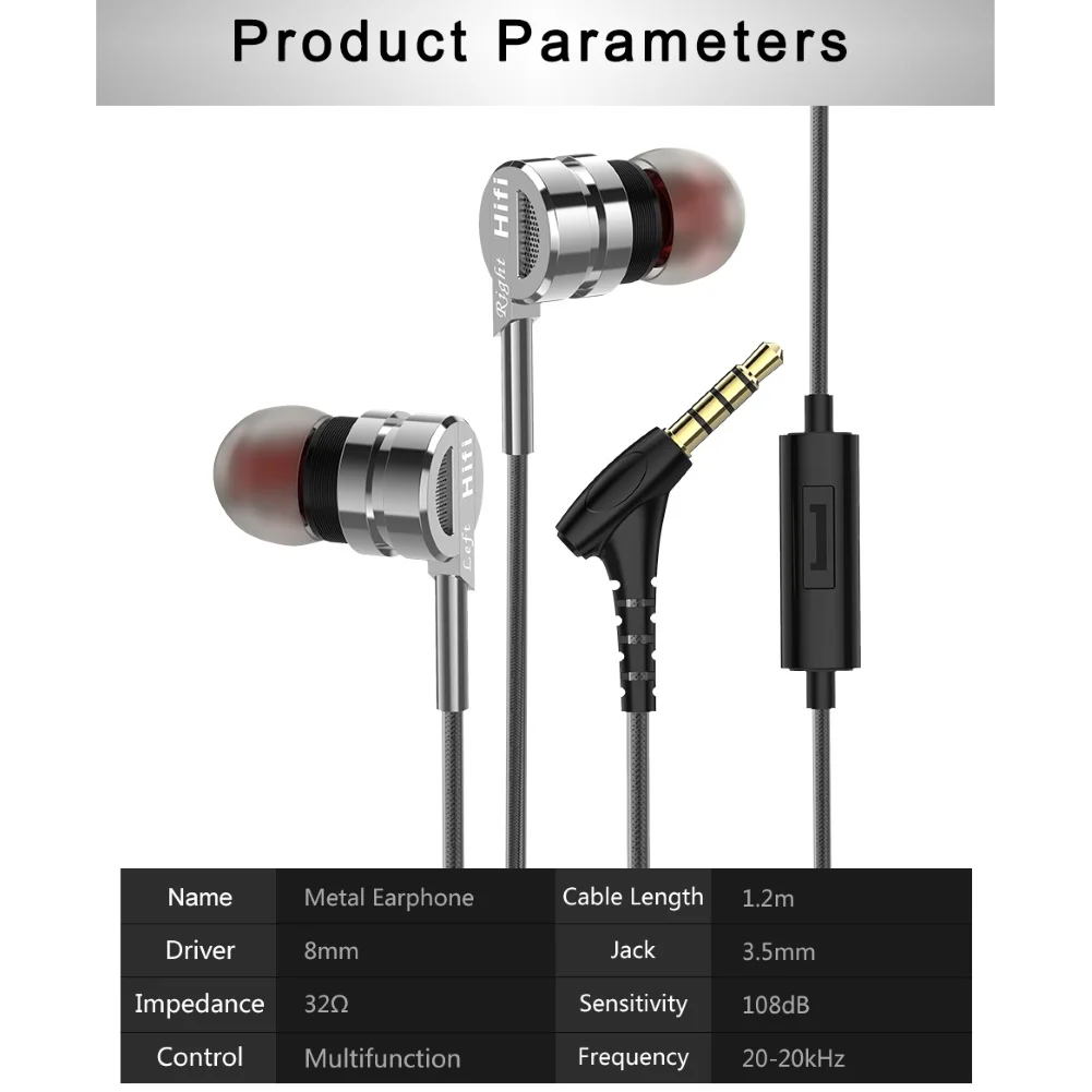

3.5mm Stereo Deep Bass Earphone In-ear Music Headset with Mic Line Control