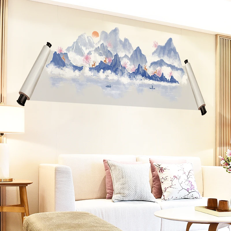 

Chinese Landscape Scroll Painting Wall Stickers Home Office Decor Living Room Aesthetics Room Mural 3D Wallpaper Self-adhesive