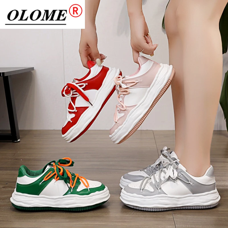 

OLOME-Ladies Color Matching Lace-up Casual Sports Shoes Thick-soled Comfortable Flat Shoes All-match Women's Shoes