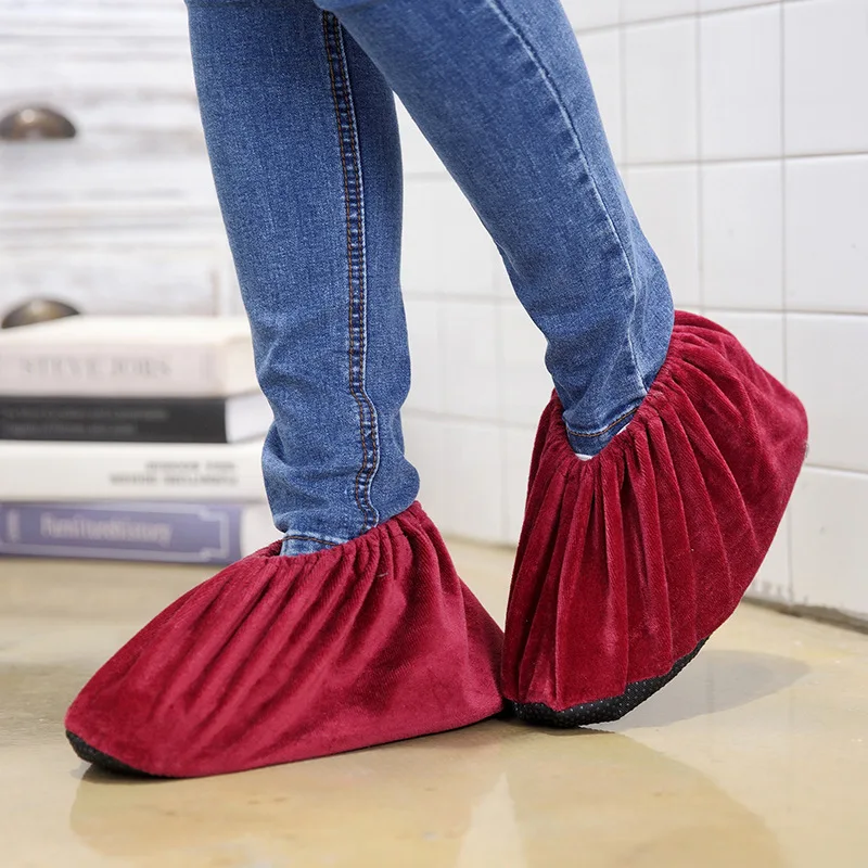

Newest Mrosaa 2 Pcs Flannel Overshoes Washable Reusable Non-Slip Shoe Covers Elasticity Dustproof Boot Overshoes