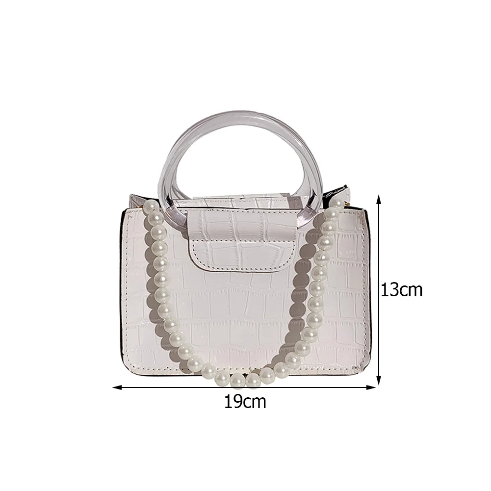 

Women's Bag Fashion Women Stone Pattern PU Leather Solid Color Shoulder Underarm Bag Casual Ladies Pearl Chain Mini Handbags