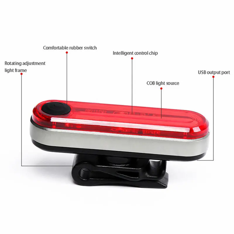 

Ultra Bright Bike Tail Light USB Rechargeable Waterproof Bicycle Rear Light Large Button Safety Light Easy to Install High Inte