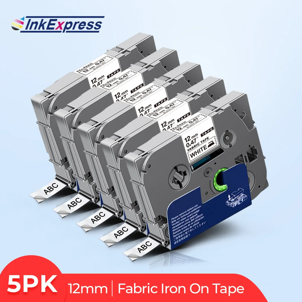 5PK FA231 тканевая лента 231 клейкая 12 мм черная на белом ткани этикетка замена Brother PT