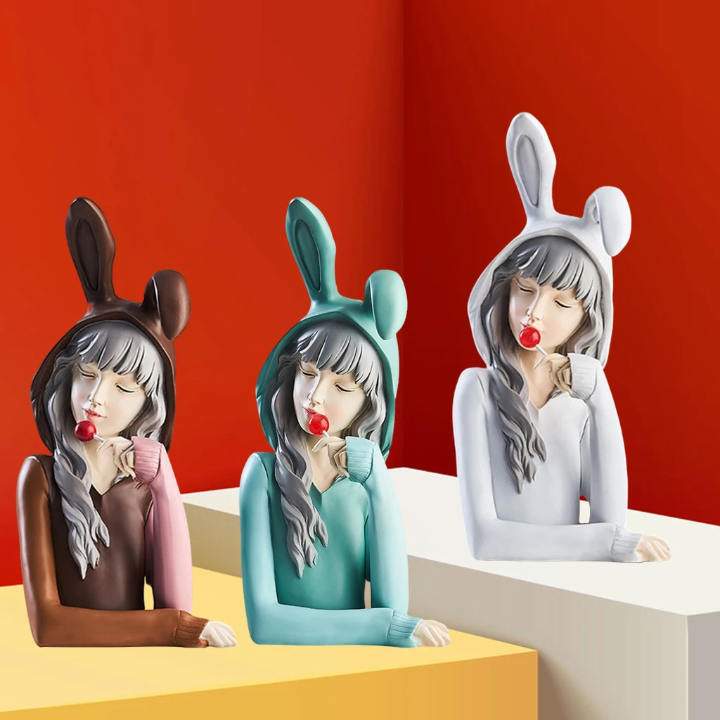 

Resin Lollipop Girls Desktop Figurines Statue Crafts Desktop Centerpiece
