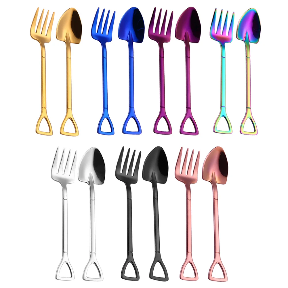 

Shovel Shaped Ice Cream Spoon Fork Multicolor Spoon Fork Long Handle Coffee Ice Cream Tool Kitchen Accessories Tea Spoon Hot