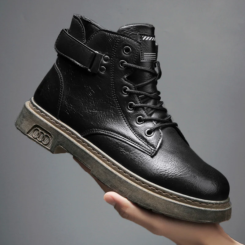 

All Season Lace Up Men's Ankle Boots Trendy Welt Stitching Outdoor Men's Work Shoes Vintage Men's Casual Boots With Side Buckle