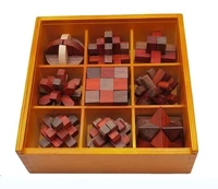 set of 9pcs classic iq wooden burr puzzle mind educational brain teaser puzzles game for adults children
