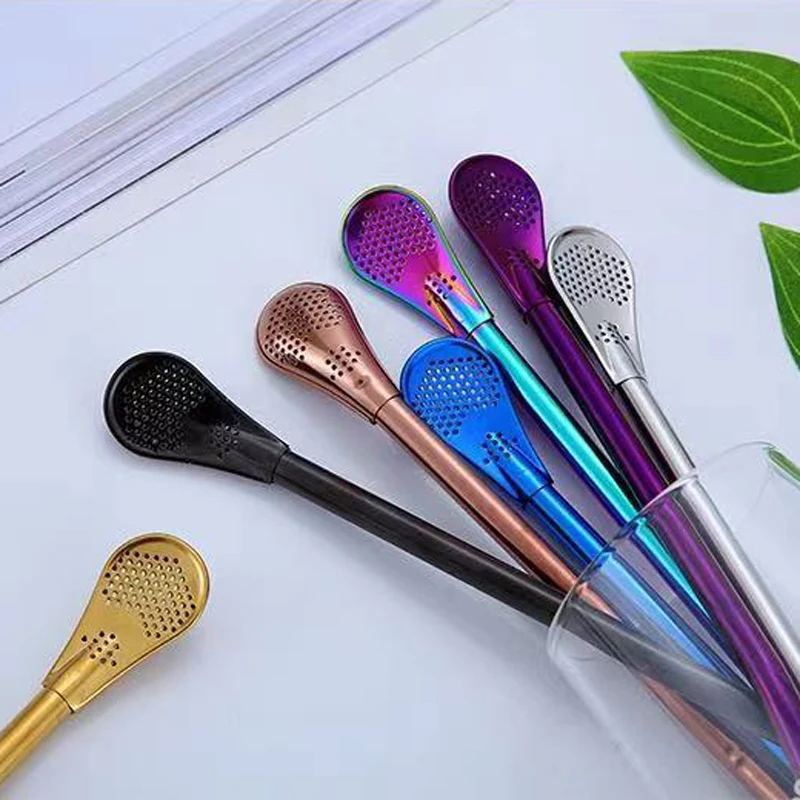4pcs Stainless Steel Tea Filter Spoon Drinking Straw Reusable Tools Washable Bar Metal for |