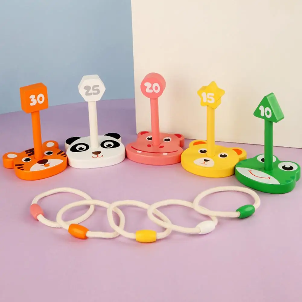 

10pcs Ring Toss Game Children Wooden Throw Ring Game Toys With 5 Ferrules Indoor Outdoor Shooting Games Interactive Animal Toys