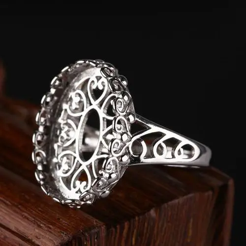 925 пробы Серебряное обручальное полукрепление кольцо 14x19 мм Овальный Кабошон