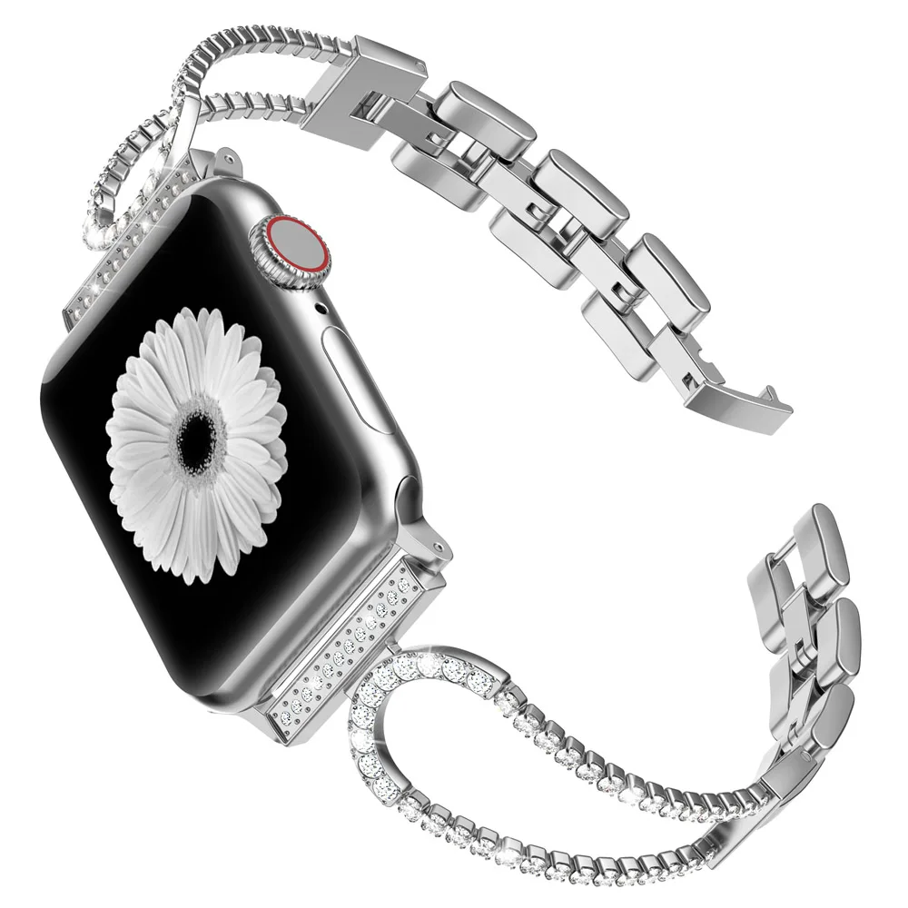 Шикарный Браслет со стразами для Apple Watch для женщин 38 мм 42 мм 40 мм 44 мм ремешок из нержавеющей стали металлический браслет для iWatch серии 4 3 2 1