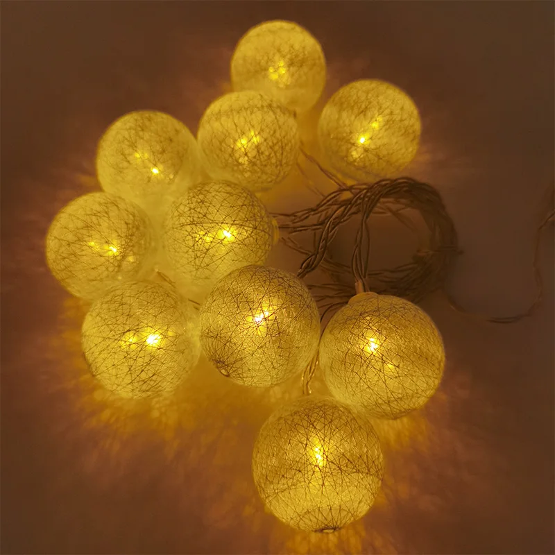 

10Led 2m Cotton Ball Garland String Lights Christmas Fairy Lighting Strings for Holiday Wedding Christmas Party Home Decoration