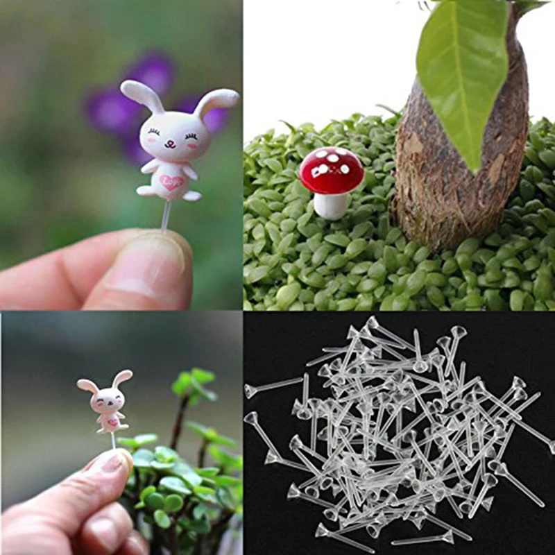 

100pcs/bag Garden Fixed Needle Transparent Base Hold Bar Doll Bottom Fixed Pin Bonsai Figurine Decor Fixed-Stick Home DIY Access
