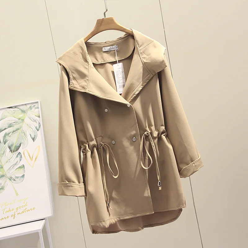 Новинка 2020 большой женский плащ весна осень с капюшоном на завязках повседневное