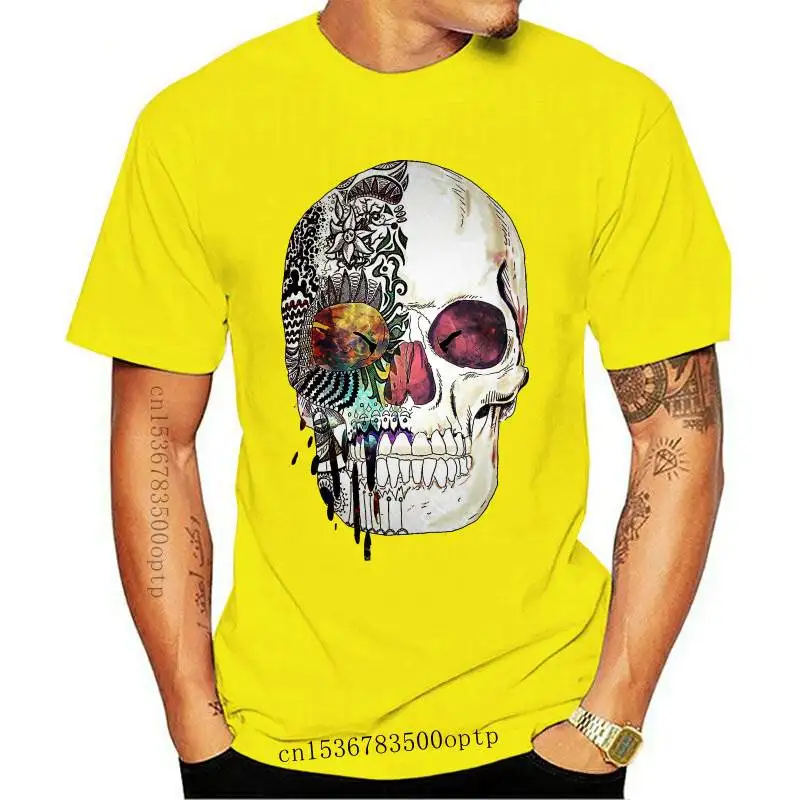 

New Summer Men's Short Sleeve Colourful Half Skull Face Design T-Shirt Casual Tops Hip Hop Boy White Tees
