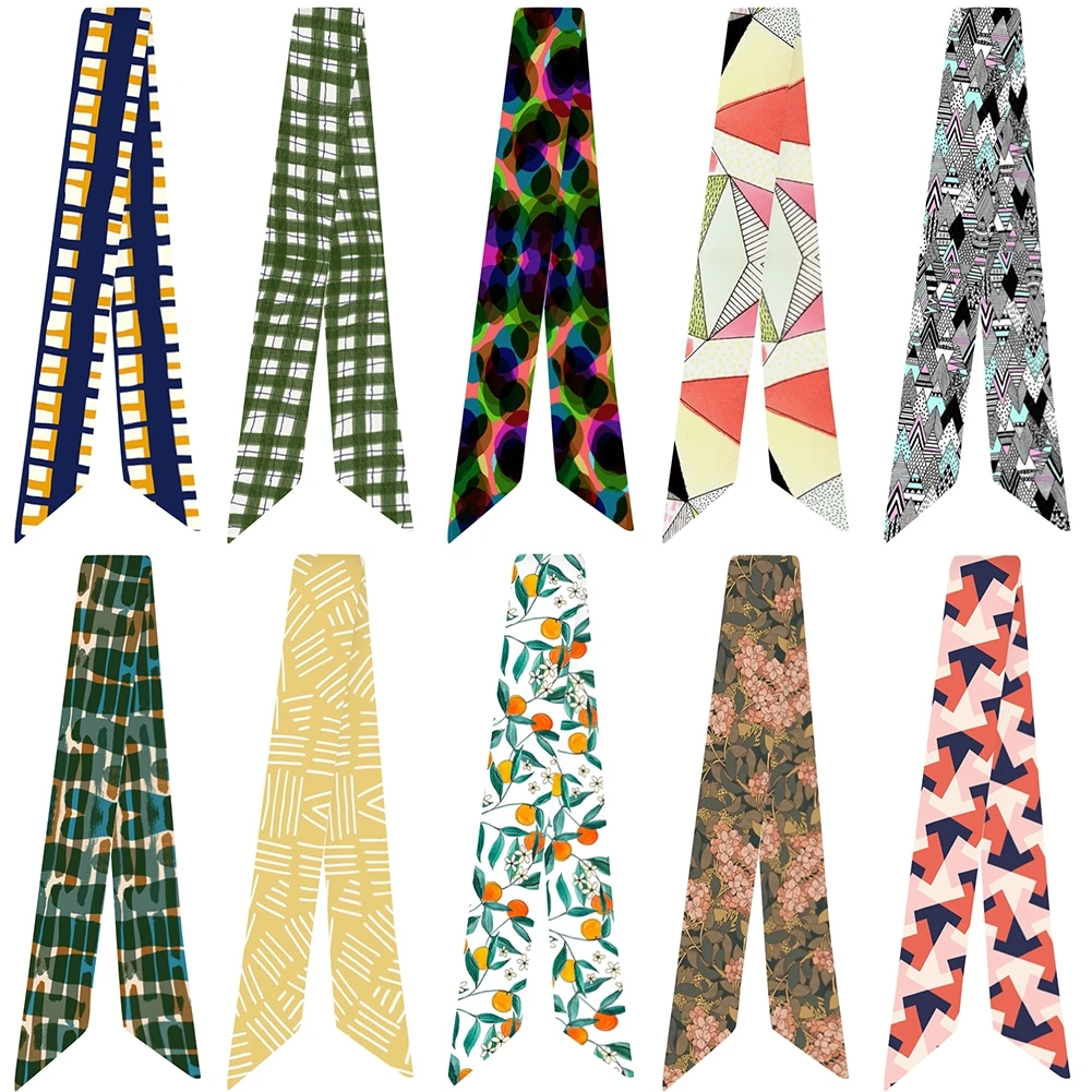 

New Design Simple Fashion Wind Flowers Printed Silk Scarf Women Girls Wild Comfortable Head Bandanas Small Long Scarves