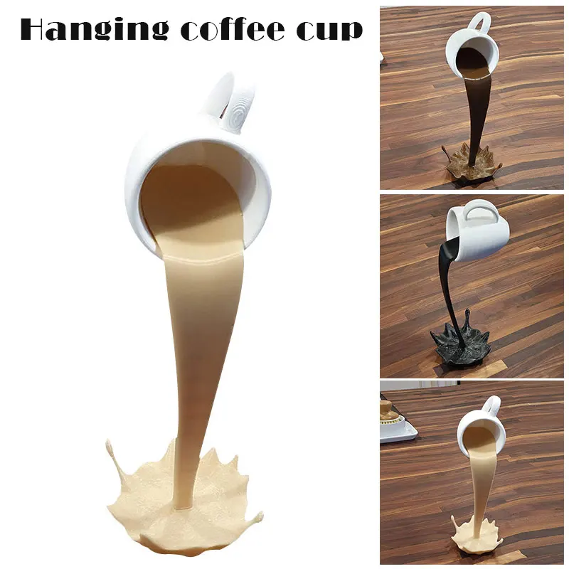 

Floating Spilling Coffee Cup Sculpture Kitchen Decor Spilling Magic Pouring Splash TP-Hot