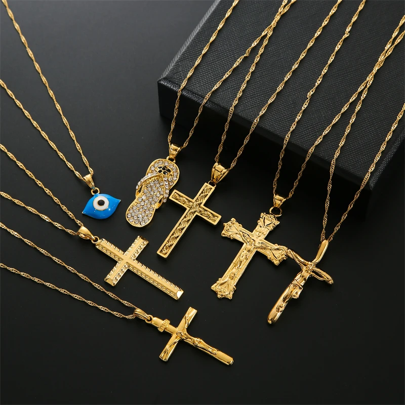

Christian Jesus Retro Copper Plating 18K Cross Pendant Necklace for Women Men Chain Necklaces Religion Fashion Jewelry Gifts