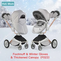 hot mom f023 360 degree rotation stroller accessories winter outkit with footmuff fur gloves and thickened canopy