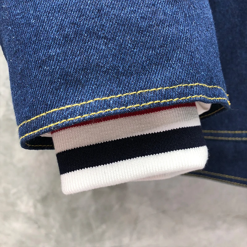TB THOM Coats Winter Men's Jackets Fashion Brand Denim Down Jackets Warm Thicken Down Fleece Fur Collar 4-Bar Down Coats