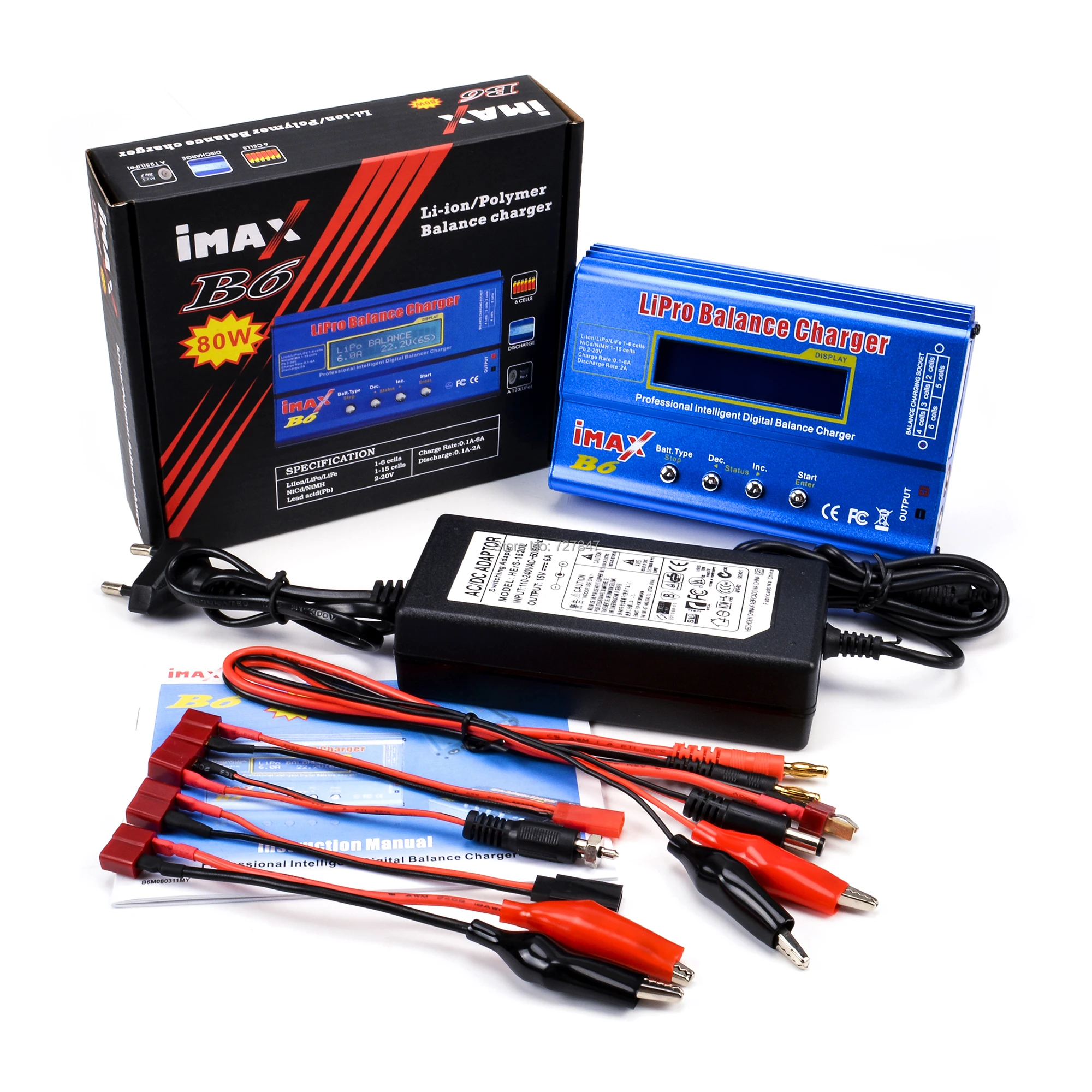 iMAX B6 ЖК-экран цифровой RC Lipo NiMh батарея баланс зарядное устройство Dis зарядное устройство 80 Вт+ AC конвертер адаптер DC 12 В/5A