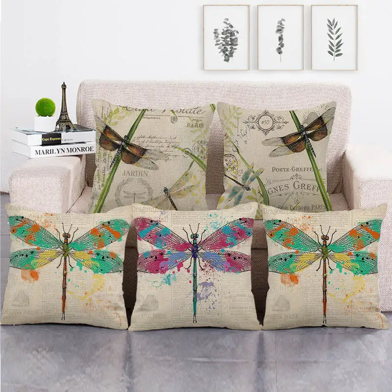 

Льняные/Хлопковые наволочки в стиле ретро со стрекозой, 45 х45 см