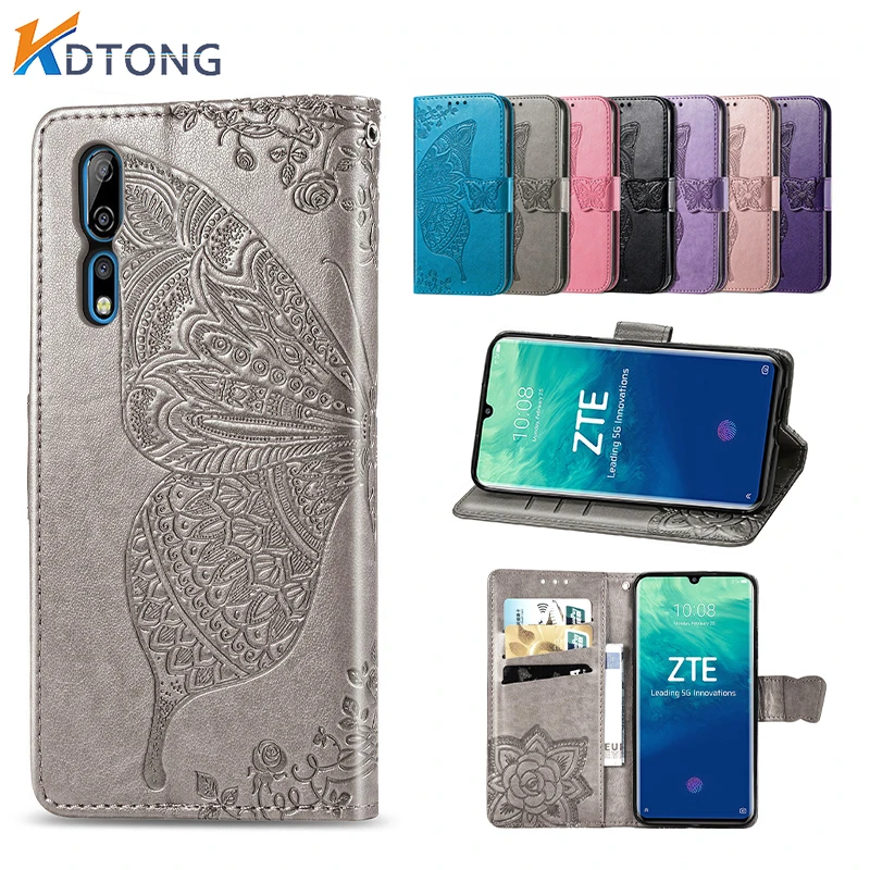 

Fashion Butterfly Embossed Leather Phone Case For ZTE Axon 30 Ultra Blade 20 A7S Smart Axon 20 Solid Color With Card Slot Cases