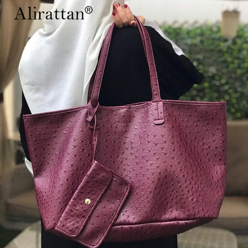 

Large Capacity Ostrich Pattern PU Leather Shoulder Bags For Women 2022 Fashion Luxury Brand Ladies Handbags Leisure Shopping Bag