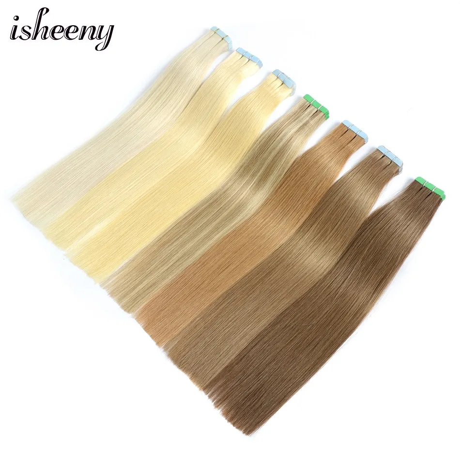 Isheeny 1" 18" 2" 22" 2" Реми ленты в человеческих волос Смешанный Цвет 18/613# Бесшовные лента на волосы прямые салон Стиль 20 штук
