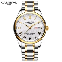 carnival top brand gold automatic watch men fashion business mechanical wristwatches waterproof calendar clock relogio masculino