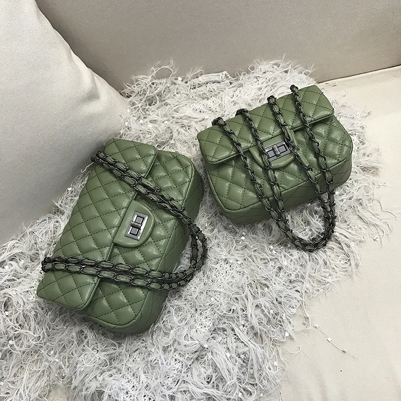 Small green Новинка, женские сумки через плечо, Сумки из искусственной кожи, роскошные дизайнерские сумки, модные, с ромбовидной решеткой, элегантные, стильные, с цепочкой, в стиле ретро - Цвет: Small green