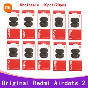 1020 pieces original xiaomi redmi airdots 2 headset tws true wireless bluetooth earphone with mic earbuds auto link ai control free global shipping