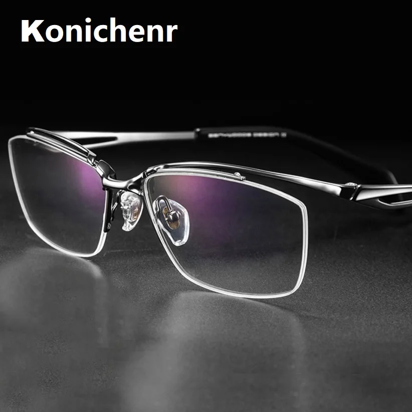 Konichenr Brand Design Titanium Eyebrow Glasses Men Half Frames Optical Myopia Prescription Eyeglasses Male Business Style