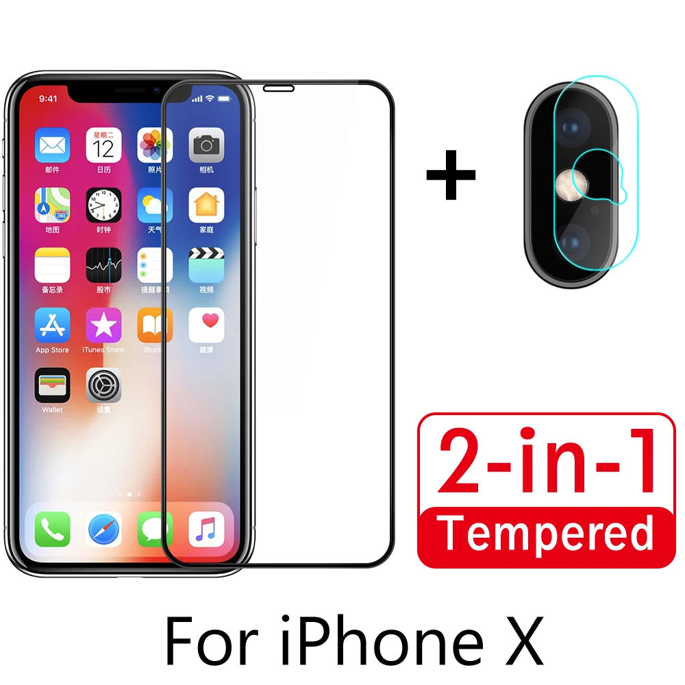 2 в 1 пленка для объектива камеры и защитная экрана стеклянная iPhone X XR Защитная XS