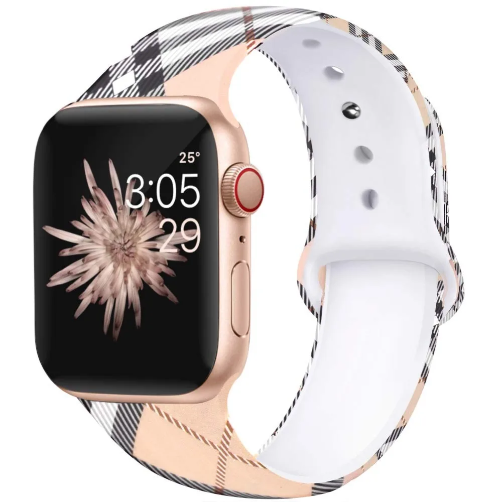Ленты с цветами для Apple Watch 38 мм 40 мм 42 мм 44 мм, леопардовые силиконовые Печатные Сменные браслеты для iWatch серии 5 4 3 2