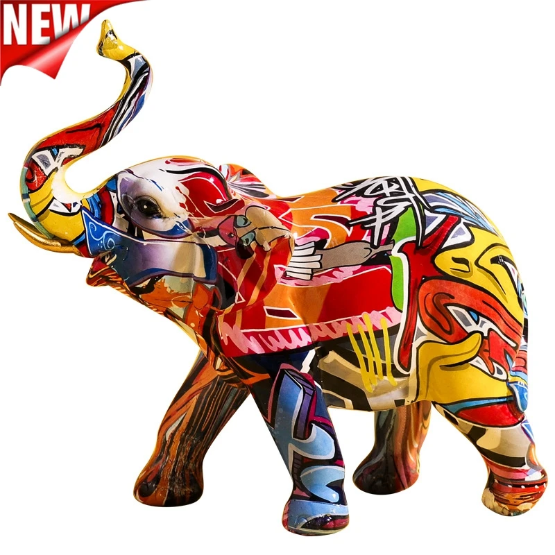 

Creative Painted Colorful Elephant Resin Craft Ornament Home Living Room Wine Cabinet Porch Wine Cabinet Decorations