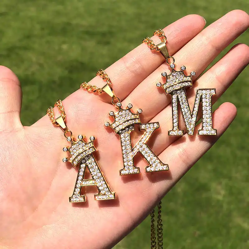 

Zircon Crown Initial Letters Chain Necklaces