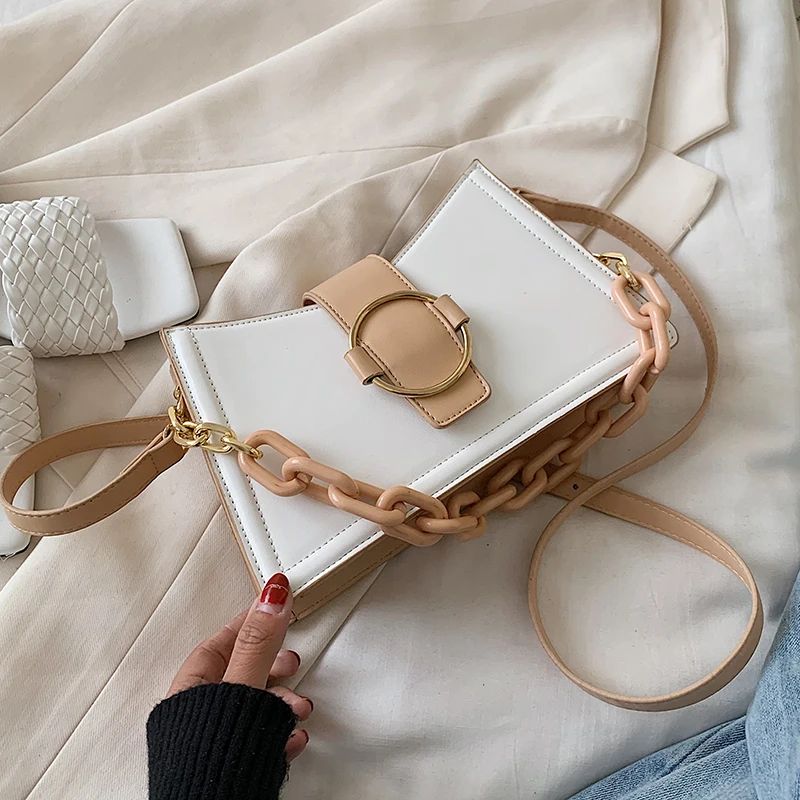 Сумка через плечо из искусственной кожи с цепочкой для женщин 2020 модная простая