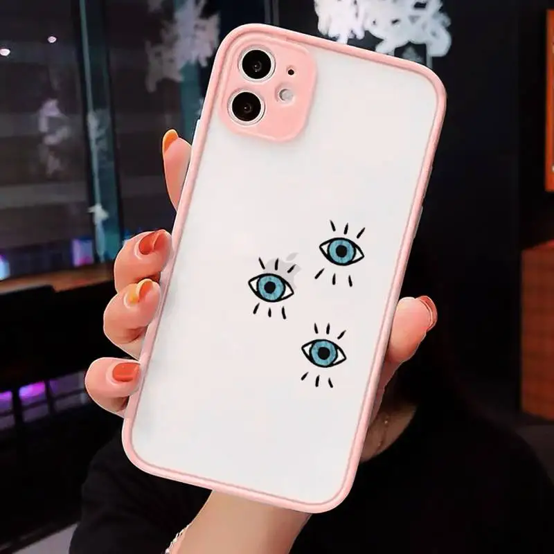 

Fashion Evil eye Phone Case For iPhone 12 11 Mini Pro XR XS Max 7 8 Plus X Matte transparent Pink Back Cover