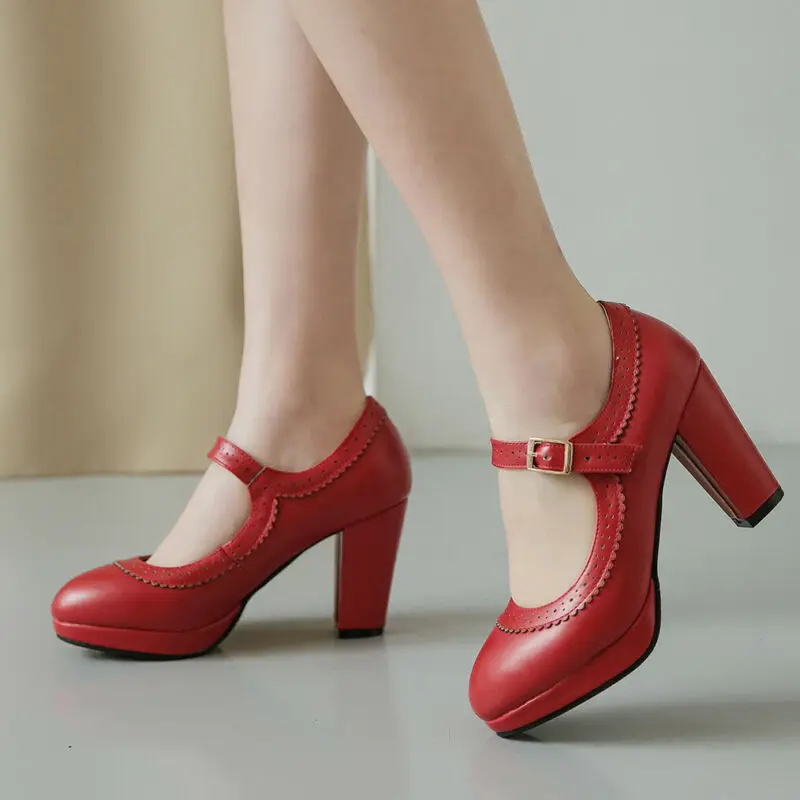 

Womens Mary Janes Platform Pointed Toe Chunky High Heel Dress Ladies Pumps Shoes