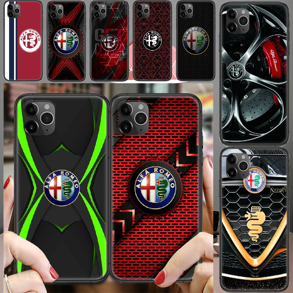 

alfa sports romeo car logo Phone Case Cover Hull For iphone 5 5s se 2 6 6s 7 8 12 mini plus X XS XR 11 PRO MAX black soft coque