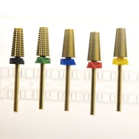gold safety 5 in 1 fine nail drill bit with cut tungsten carbide tapered nail bits nails accessories milling cutter for manicure